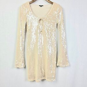 Wild Fable Sequin Mini Dress Cream Long Sleeve S